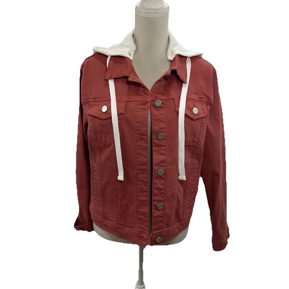 NWOT Risen Removable Hoodie Jean Jacket Women’s Small Red Cotton - Picture 2 of 12